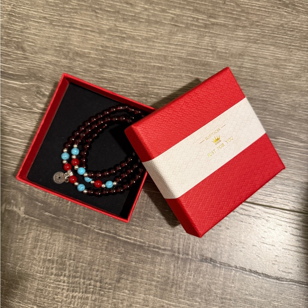 Garnet and Turquoise Beaded Bracelet Set